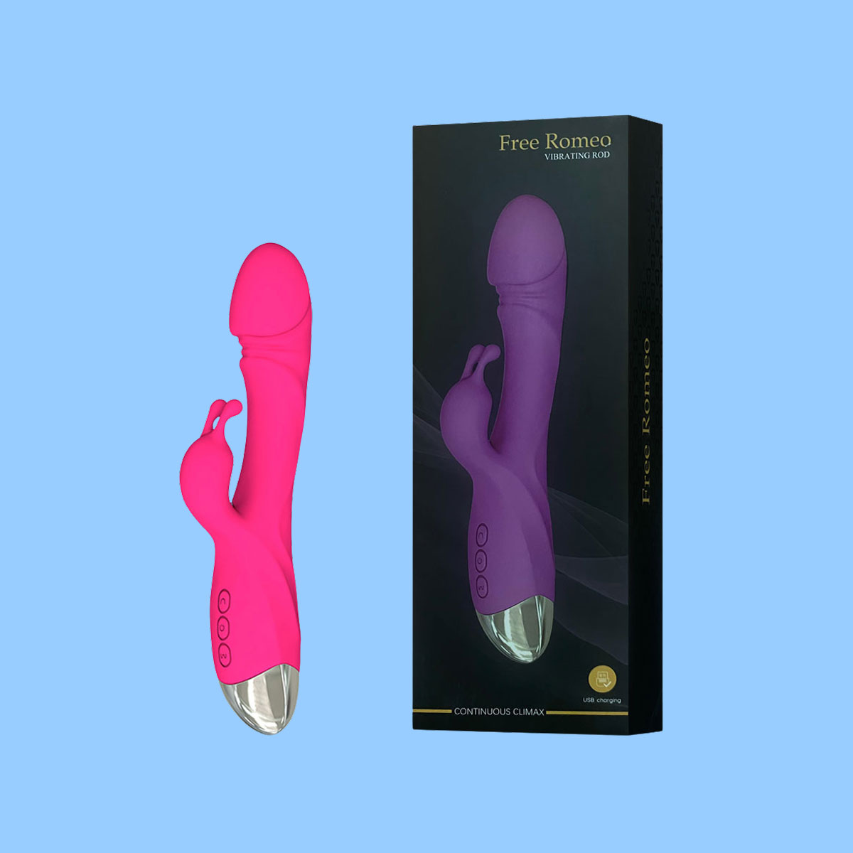 Vibrador Estimulador de Ponto G e Clitóris em Silicone com 10 Modos de Vibração, Base Cromada e Recarregável - Free Romeo | 11,5 x 3,8 cm | Disponível em 3 Cores - 6