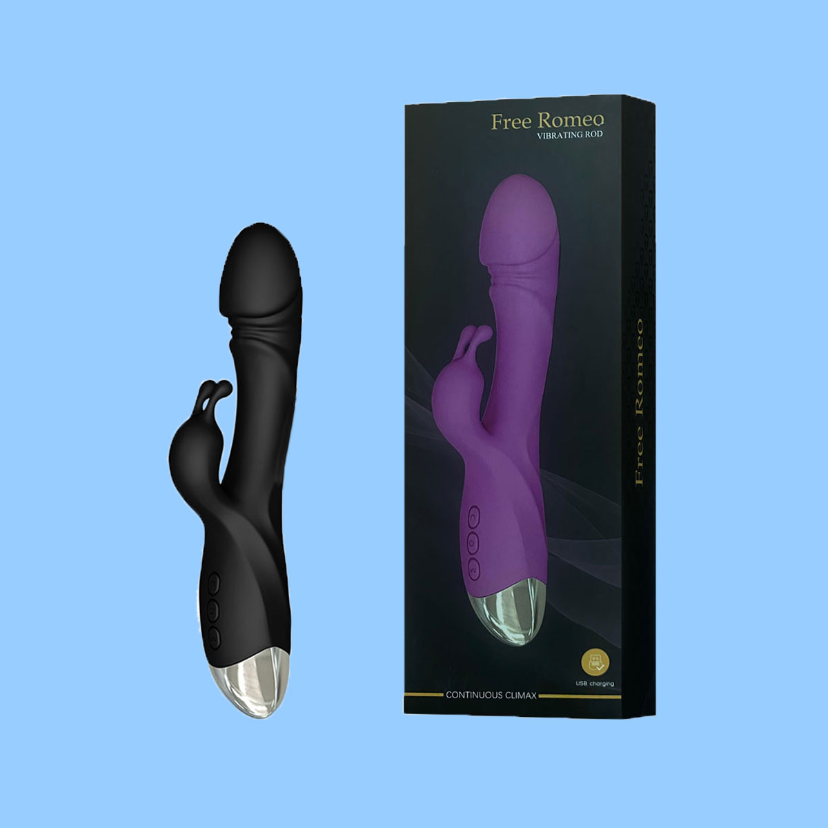 Vibrador Estimulador de Ponto G e Clitóris em Silicone com 10 Modos de Vibração, Base Cromada e Recarregável - Free Romeo | 11,5 x 3,8 cm | Disponível em 3 Cores - 12