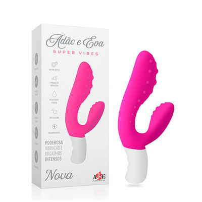 Foto 1 do produto Vibrador Estimulador de Ponto G e Clitóris em Silicone com 7 Modos de Vibração, Motor Duplo e Recarregável - Adão & Eva Super Vibes Nova | 17 x 3,2 cm