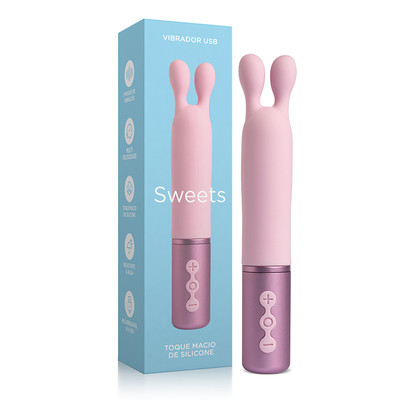 Vibrador Estimulador Recarregável de Clítoris com Orelhas de Coelho e 5 Modos de Vibração - Sweets S3 | 10 x 2,3 cm