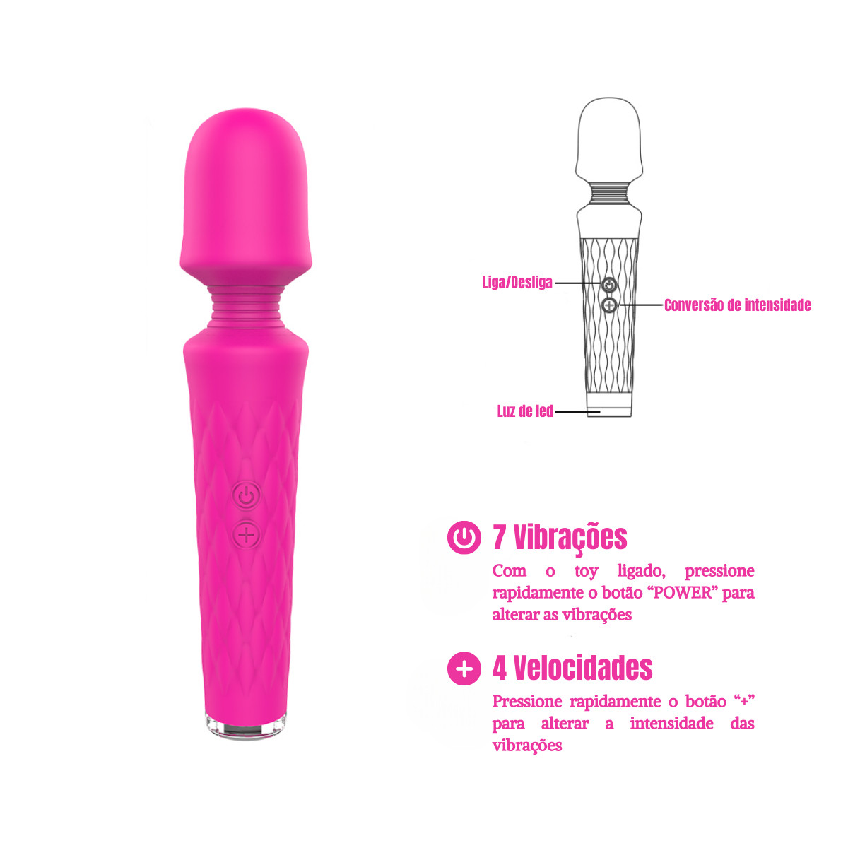 Vibrador Massageador em Silicone com 7 Modos de Vibrações, 4 Intensidades e Recarregável - S-Hande Luna | 21,5 x 4,4 cm | Disponível em 3 Cores - 7