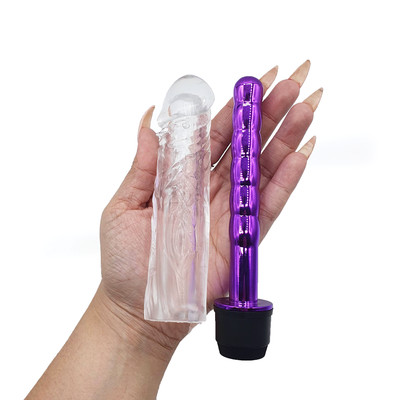 Foto 3 do produto Vibrador Personal com Capa Peniana de Silicone com Textura Massageadora - 14,5 x 3,5 cm  | Cor: Roxo