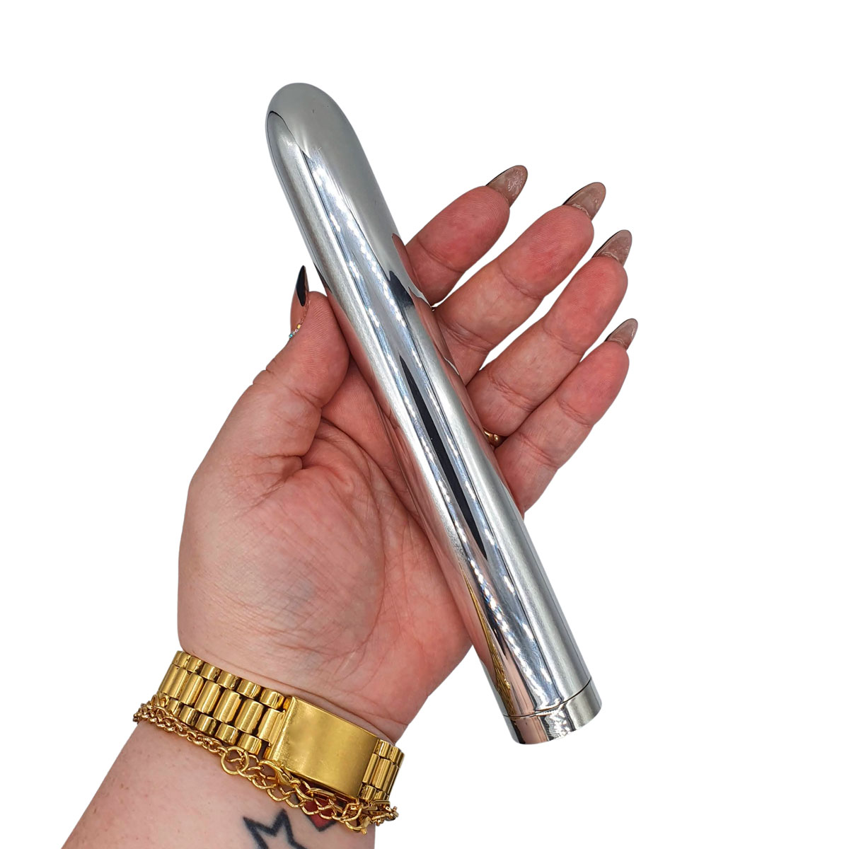 Vibrador Personal  Recarregável  Cromado com 10 Modos de Vibração - Ycolor | 17 x 2,5 cm - 5