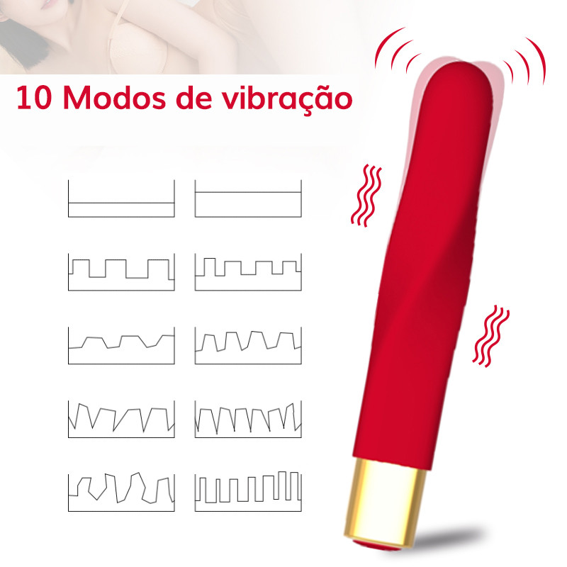 Vibrador Personal Recarregável em Silicone  com 10 Modos de Vibrações - Essence Toys Red Vibez | 12,1 x 2,1 cm - 6