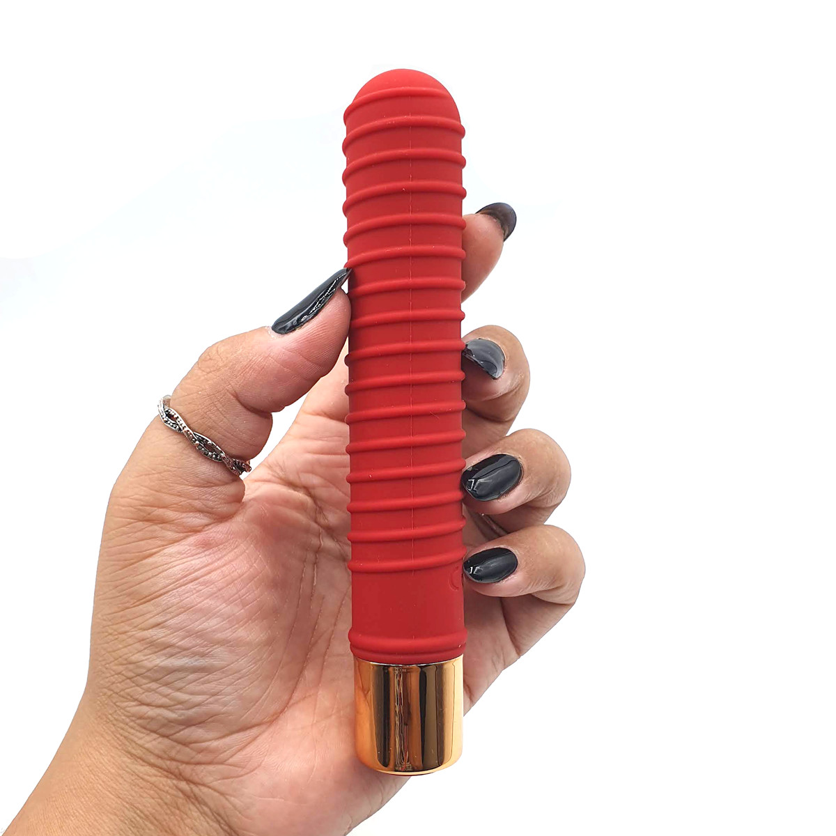 Vibrador Personal Com Textura Espiral em Silicone, 7 Modos de Vibração e Recarregável - 9,8 x 2,4 cm - 4