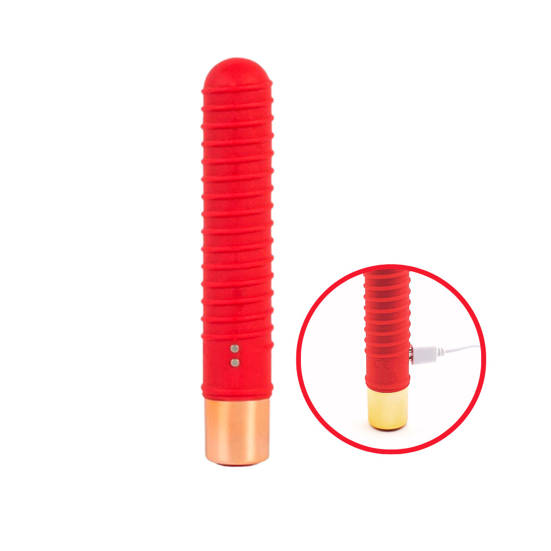 Vibrador Personal Com Textura Espiral em Silicone, 7 Modos de Vibração e Recarregável - 9,8 x 2,4 cm - 2