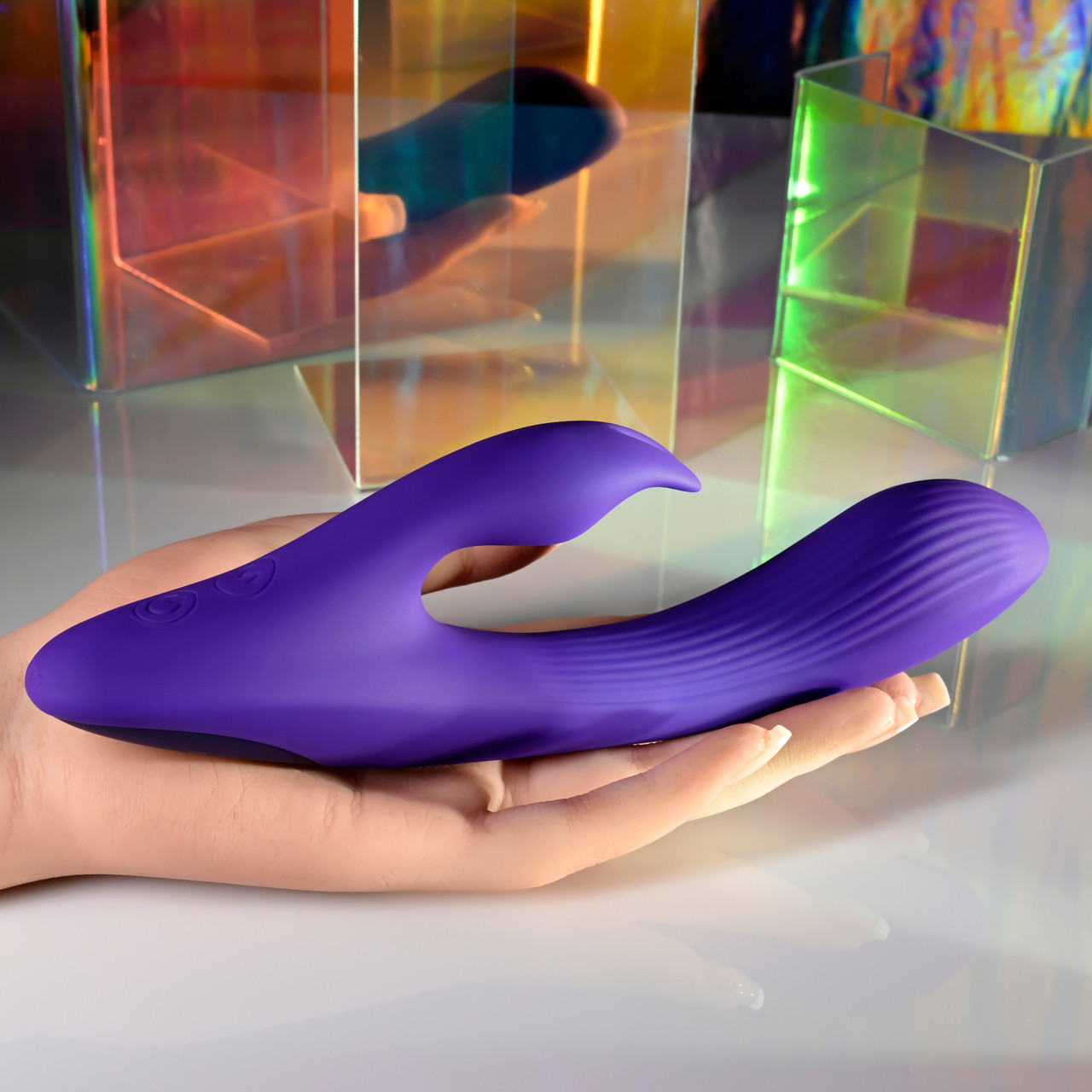 Vibrador de Ponto G e Clitóris Articulado em Silicone com Texturas Anelares, 7 Modos de Vibração e Carregamento via Cabo USB - Selopa Poseable Bunny | 13,7 x x 3,4 cm - 7