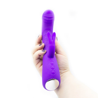 Foto 3 do produto Vibrador de Ponto G e Clitóris Recarregável com 2 Motores, Movimento de Vai e Vem e 10 Modos de Vibração - Adam & Eve Thrusting Warming Rabbit | 11 x 3,5 cm