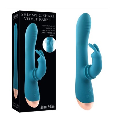 Vibrador de Ponto G e Clitóris Recarregável com 3 Velocidades, Movimento de Vai e Vem e 8  Modos de Vibração - Adam & Eve Shimmy & Shake Velvet Rabbit | 12 x 3,5 cm