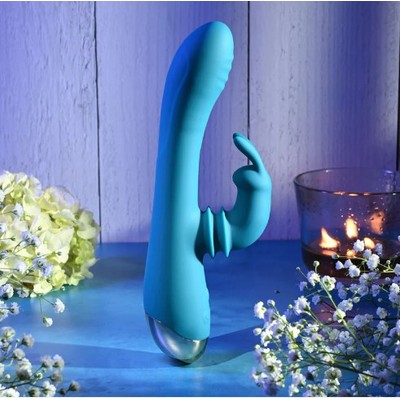 Foto 4 do produto Vibrador de Ponto G e Clitóris Recarregável com 3 Velocidades, Movimento de Vai e Vem e 8  Modos de Vibração - Adam & Eve Shimmy & Shake Velvet Rabbit | 12 x 3,5 cm
