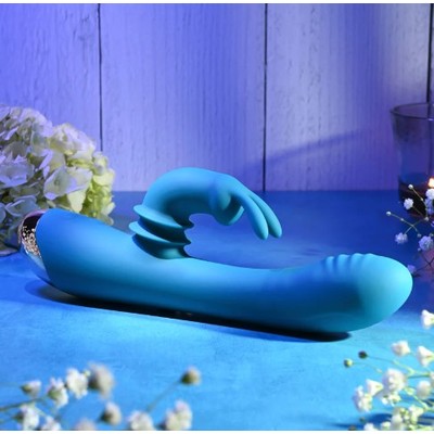 Foto 2 do produto Vibrador de Ponto G e Clitóris Recarregável com 3 Velocidades, Movimento de Vai e Vem e 8  Modos de Vibração - Adam & Eve Shimmy & Shake Velvet Rabbit | 12 x 3,5 cm
