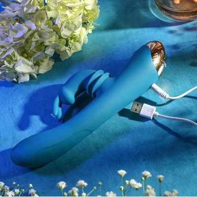 Foto 3 do produto Vibrador de Ponto G e Clitóris Recarregável com 3 Velocidades, Movimento de Vai e Vem e 8  Modos de Vibração - Adam & Eve Shimmy & Shake Velvet Rabbit | 12 x 3,5 cm