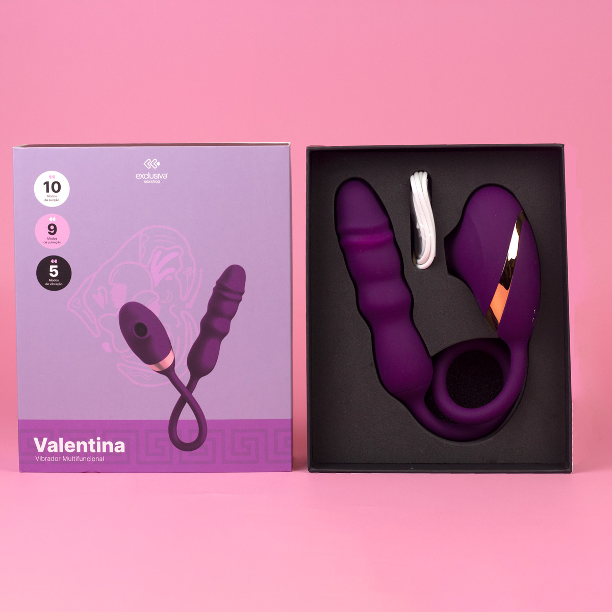 Vibrador de Ponto G e Clitóris em Silicone com 10 Modos de Vibração, 5 Níveis de Pulsação e 9 Tipos de Vai e Vem - Exclusiva Valentina | 13 x 3,5 cm - 1