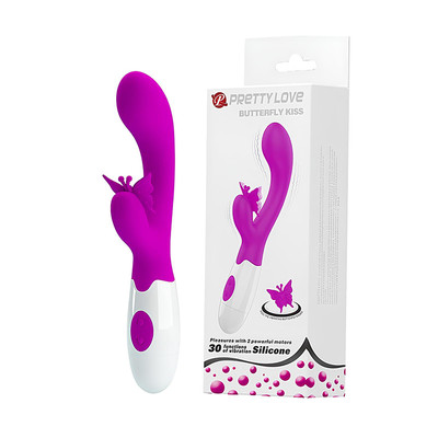Vibrador de Ponto G com Estimulador de Clitóris com Formato de Borboleta e 30 Modos de Vibração - Pretty Love Butterfly Kiss | 10 x 3 cm