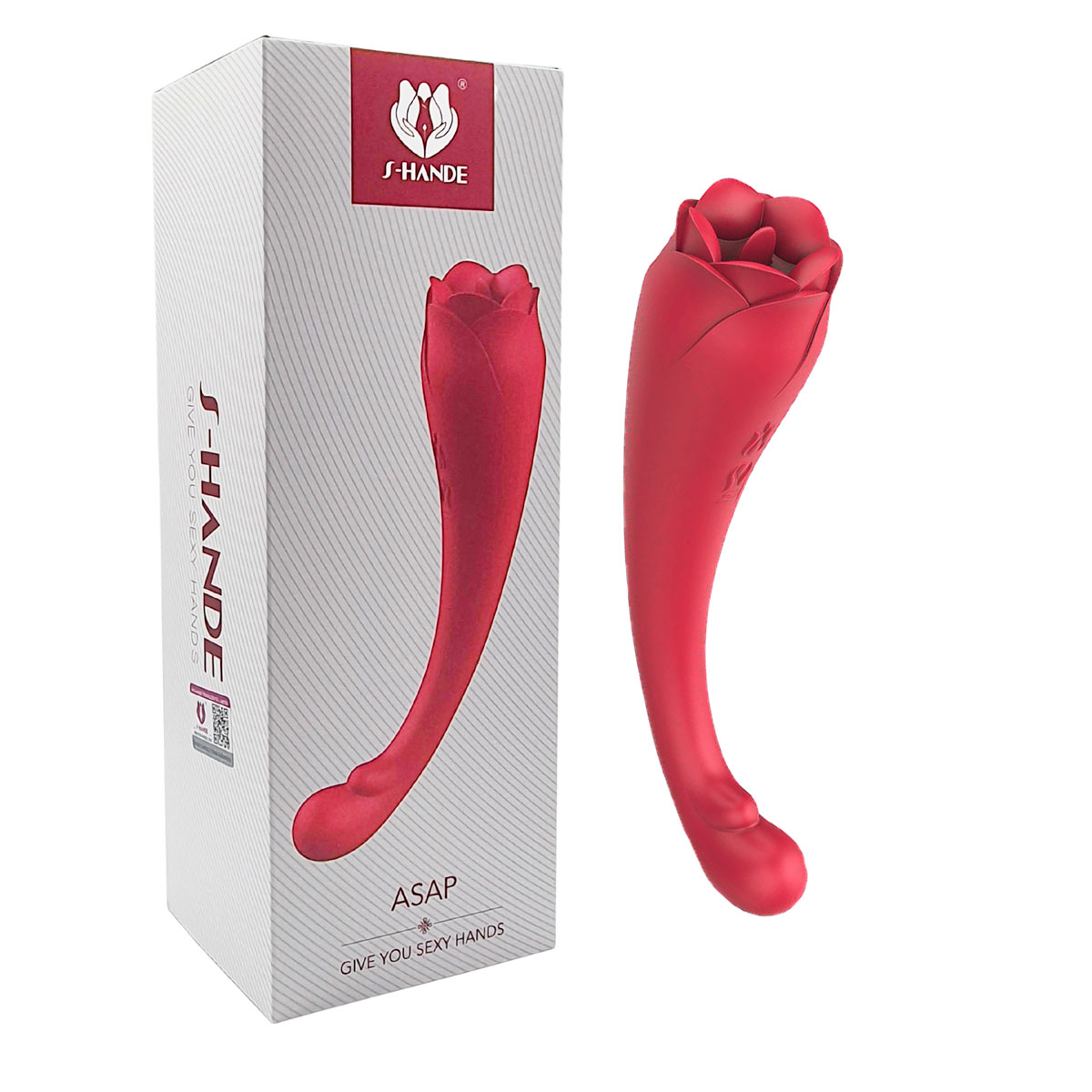 Vibrador de Ponto G e Estimulador Clitoriano em Formato de Rosa com Linguinha -  S-Hande Asap | 21 x 4,4 cm | Disponível em 2 cores - 2