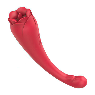 Vibrador de Ponto G e Estimulador Clitoriano em Formato de Rosa com Linguinha -  S-Hande Asap | 21 x 4,4 cm | Disponível em 2 cores