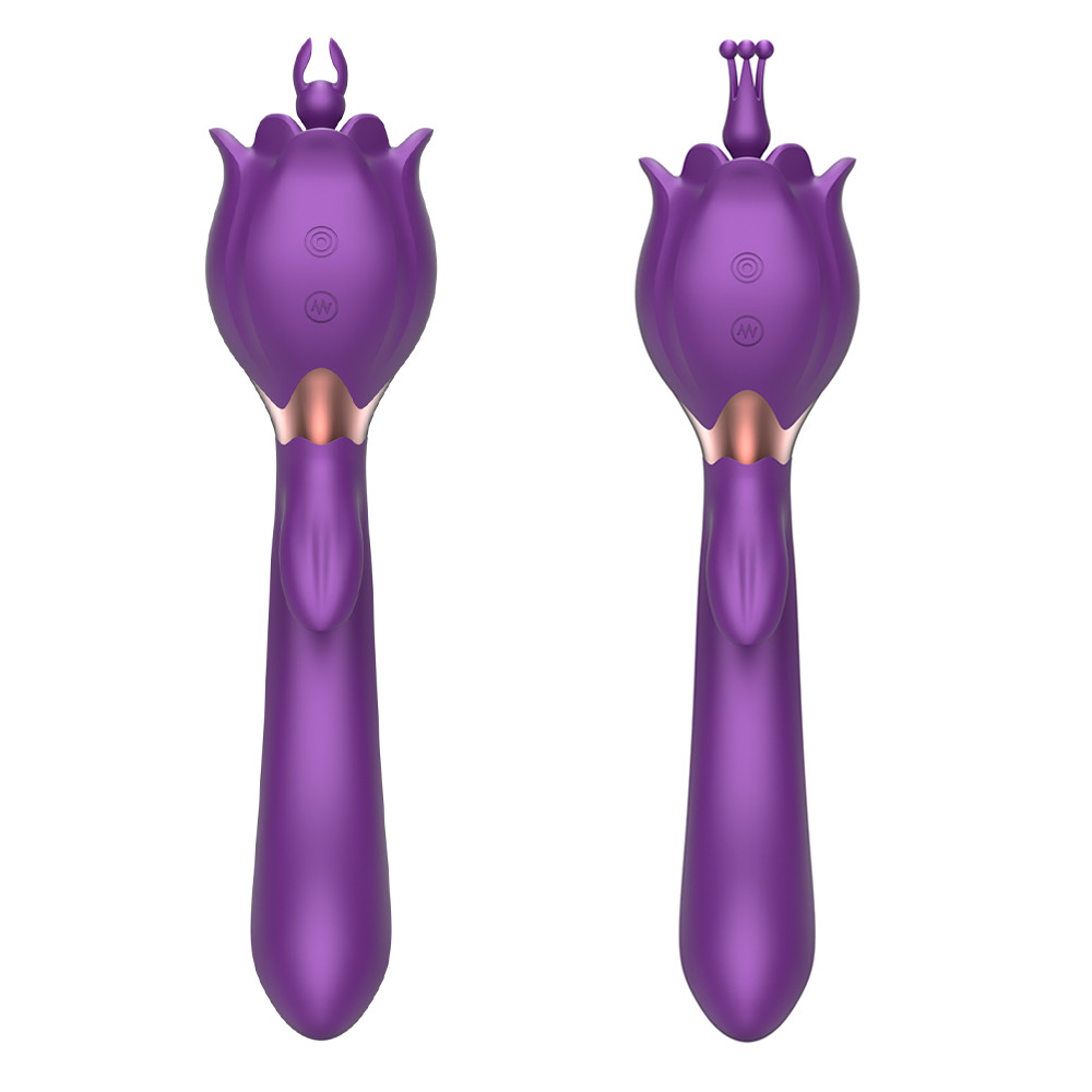 Vibrador de Ponto G e Estimulador Clitoriano em Formato de Rosa com Ponteira Estimuladora e 2 Capas, 10 Modos de Vibração e 3 Rotações - Lena | 13 x 3,4 cm | Disponível em 2 Cores - 6