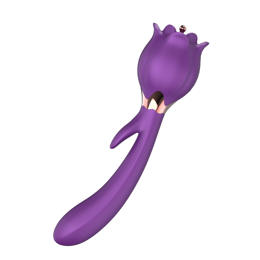 Vibrador de Ponto G e Estimulador Clitoriano em Formato de Rosa com Ponteira Estimuladora e 2 Capas, 10 Modos de Vibração e 3 Rotações - Lena | 13 x 3,4 cm | Disponível em 2 Cores - 7