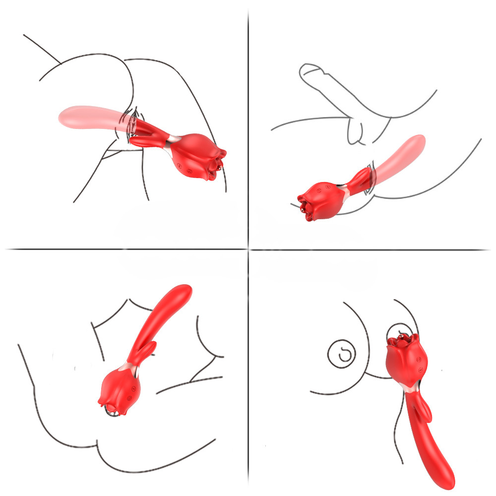 Vibrador de Ponto G e Estimulador Clitoriano em Formato de Rosa com Ponteira Estimuladora e 2 Capas, 10 Modos de Vibração e 3 Rotações - Lena | 13 x 3,4 cm | Disponível em 2 Cores - 4