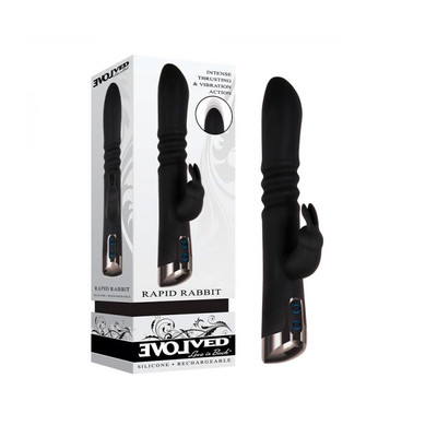 Foto 6 do produto Vibrador de Ponto G com Estimulador de Clitóris em Forma de Coelho, 7 Modos de Vibração e 3 Velocidades de Movimento Vai e Vem - Evolved Rapid Rabbit | 15,5 x 3,3 cm