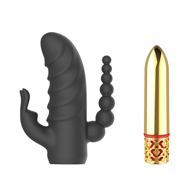 Foto 2 do produto Vibrador de Ponto G com Estimulador de Clitóris em Forma de Coelho, Plug Anal Escalonado e 10 Modos de Vibração - ASTA NV TOYS - 7,4 x 3,4 cm