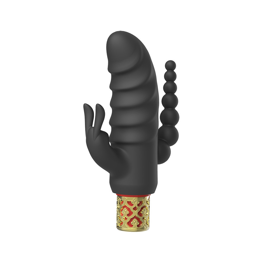 Vibrador de Ponto G com Estimulador de Clitóris em Forma de Coelho, Plug Anal Escalonado e 10 Modos de Vibração - ASTA NV TOYS - 7,4 x 3,4 cm - 3