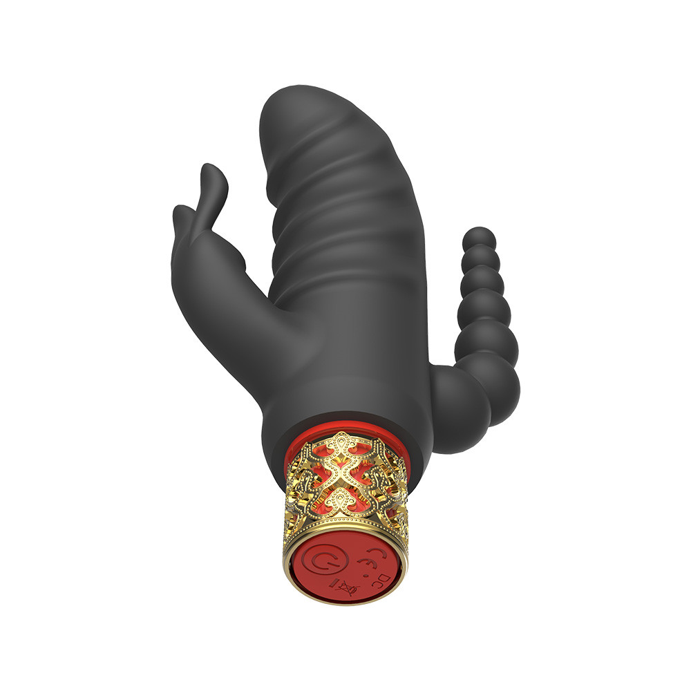 Vibrador de Ponto G com Estimulador de Clitóris em Forma de Coelho, Plug Anal Escalonado e 10 Modos de Vibração - ASTA NV TOYS - 7,4 x 3,4 cm - 7