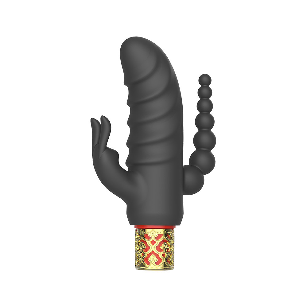 Vibrador de Ponto G com Estimulador de Clitóris em Forma de Coelho, Plug Anal Escalonado e 10 Modos de Vibração - ASTA NV TOYS - 7,4 x 3,4 cm - 10