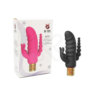 Foto 1 do produto Vibrador de Ponto G com Estimulador de Clitóris em Forma de Coelho, Plug Anal Escalonado e 10 Modos de Vibração - ASTA NV TOYS - 7,4 x 3,4 cm