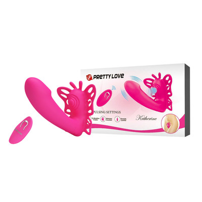 Vibrador de Ponto G em Forma de Borboleta com Estimulador de Clitóris, 12 Modos de Vibração, 4 Pulsações e Controle Remoto sem Fio - Pretty Love Katherine | 8 x 2,5 cm