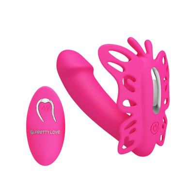 Foto 2 do produto Vibrador de Ponto G em Forma de Borboleta com Estimulador de Clitóris, 12 Modos de Vibração, 4 Pulsações e Controle Remoto sem Fio - Pretty Love Katherine | 8 x 2,5 cm
