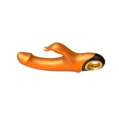 Foto 5 do produto Vibrador de Ponto G em Formato de Prótese Realística e Coelho com 9 Modos de Vibração - Intt Toys Especial Luxury Golden Dick | 11,5 x 3,7 cm