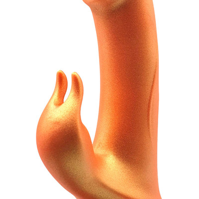 Foto 3 do produto Vibrador de Ponto G em Formato de Prótese Realística e Coelho com 9 Modos de Vibração - Intt Toys Especial Luxury Golden Dick | 11,5 x 3,7 cm