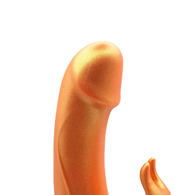 Foto 4 do produto Vibrador de Ponto G em Formato de Prótese Realística e Coelho com 9 Modos de Vibração - Intt Toys Especial Luxury Golden Dick | 11,5 x 3,7 cm
