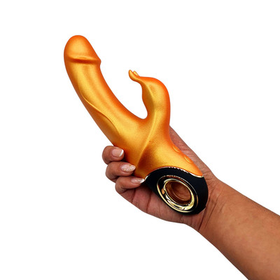 Vibrador de Ponto G em Formato de Prótese Realística e Coelho com 9 Modos de Vibração - Intt Toys Especial Luxury Golden Dick | 11,5 x 3,7 cm
