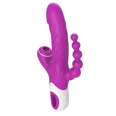 Foto 1 do produto Vibrador de Ponto G com Glande, Clitóris, Plug Anal Escalonado, Recarregável, 12 Modos de Vibração e 3 Níveis de Pulsação - Eros | 12 x 3,5 cm