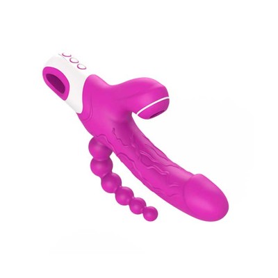 Foto 4 do produto Vibrador de Ponto G com Glande, Clitóris, Plug Anal Escalonado, Recarregável, 12 Modos de Vibração e 3 Níveis de Pulsação - Eros | 12 x 3,5 cm
