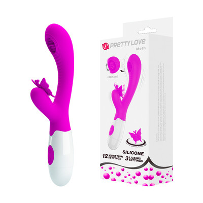 Vibrador de Ponto G com Língua, Estimulador de Clitóris em Formato de Borboleta e 12 Modos de Vibração - Pretty Love Moth | 10 x 3 cm