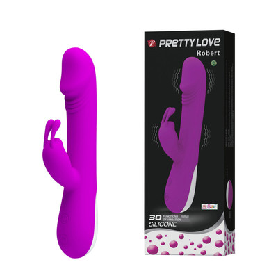 Vibrador de Ponto G em Silicone com Estimulador Clitoriano e 30 Modos de Vibração - Pretty Love Robert | 12 x 3,5 cm