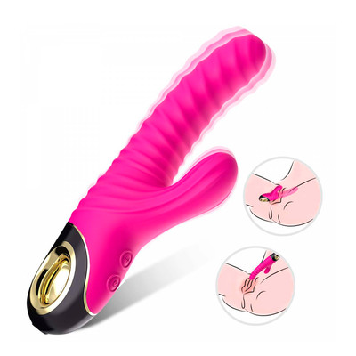 Foto 2 do produto Vibrador de Ponto G com Estimulador de Clitóris em Silicone, Texturas Onduladas, 9 Modos de Vibração, Motor Duplo e Recarregável - Rabbie Vibrator | 12 x 3,5 cm