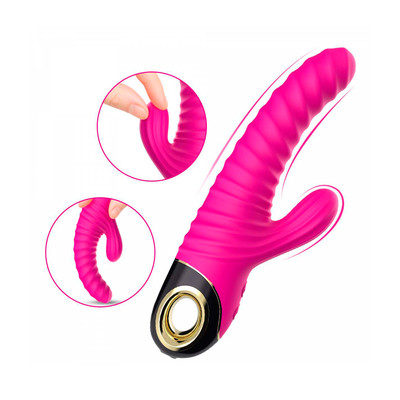 Foto 5 do produto Vibrador de Ponto G com Estimulador de Clitóris em Silicone, Texturas Onduladas, 9 Modos de Vibração, Motor Duplo e Recarregável - Rabbie Vibrator | 12 x 3,5 cm