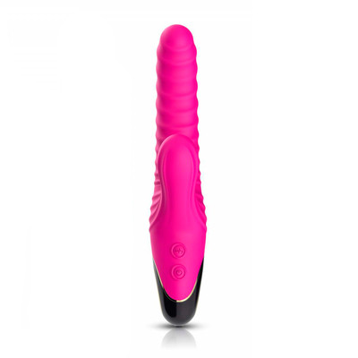 Foto 3 do produto Vibrador de Ponto G com Estimulador de Clitóris em Silicone, Texturas Onduladas, 9 Modos de Vibração, Motor Duplo e Recarregável - Rabbie Vibrator | 12 x 3,5 cm