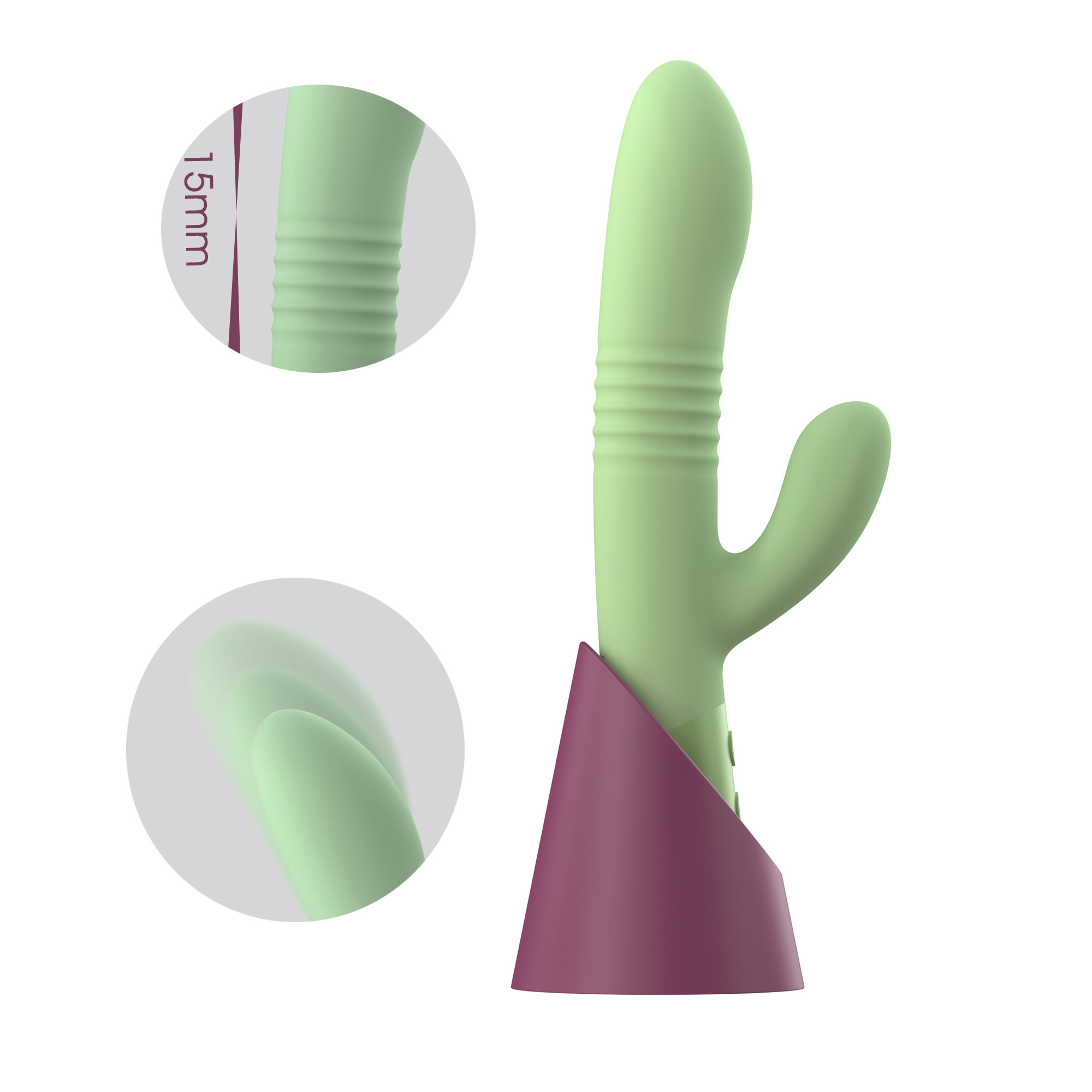 Vibrador Rabbit com 10 Modos de Vibração, 3 Movimentos de Vai e Vem e Base Recarregável - Winyi Hailey | 15 x 3,4 cm | Disponível em 2 Cores - 9