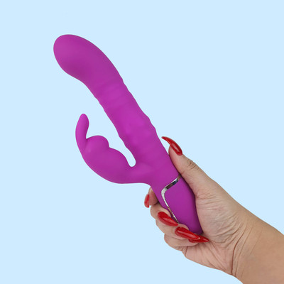 Vibrador Rabbit com 7 Modos de Vibrações, 4 Tipos de Rotação, 4 Tipos de Vai e Vem e Recarregável - Pretty Love Coale | 12,5 x 3,4 cm