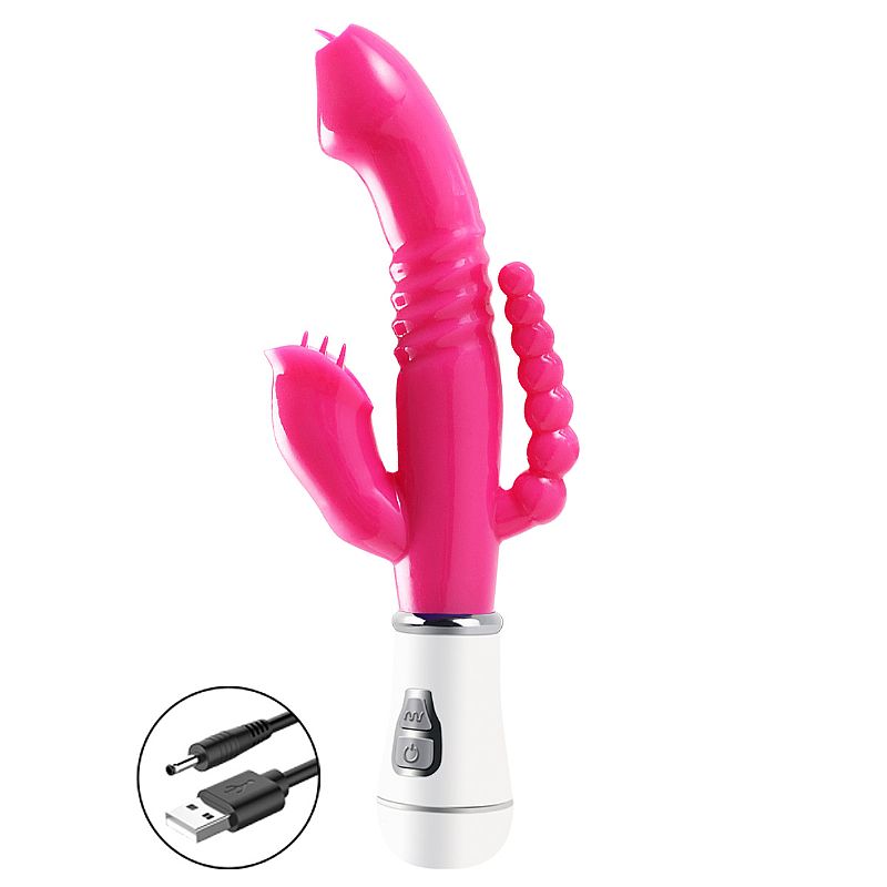 Vibrador Rabbit com Estimulador de Ponto G, Clítoris e esferas Anais de Silicone com 12 Modos de Vibrações Recarregável - SI | 11x 3 cm | Disponível em 3 Cores - 6