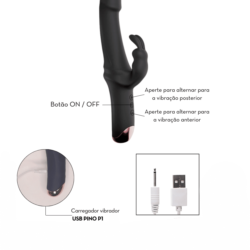 Vibrador Rabbit com Glande em Silicone Soft Touch, 10 Modos de Vibração Potentes e Recarregável - M. Yollo | Disponível em 3 Cores - 7