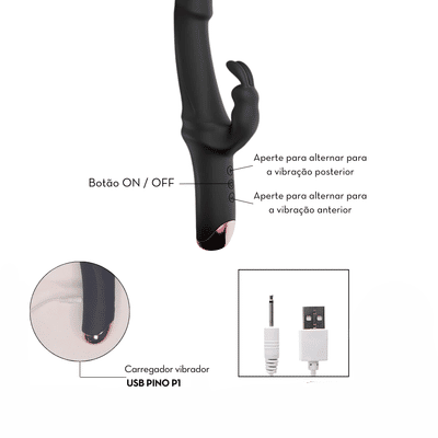 Vibrador Rabbit com Glande em Silicone Soft Touch, 10 Modos de Vibração Potentes e Recarregável - M. Yollo | Disponível em 3 Cores