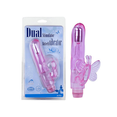 Vibrador Rabbit em Jelly com Vibração Multivelocidade e Estimulador de Clitóris em Forma de Borboleta - Aphrodisia Dual Stimulator Butterfly | 11,8 x 3,1 cm | Disponível em 2 Cores
