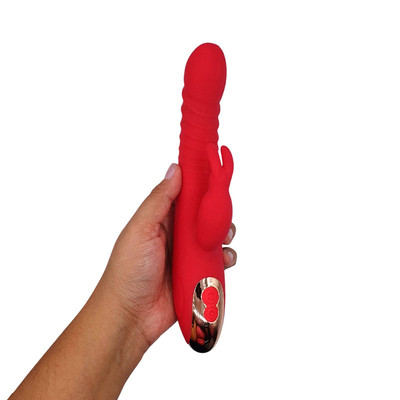 Foto 4 do produto Vibrador Rabbit Recarregável em Silicone com Movimentos Vai e Vem, 7 Modos de Vibrações e Resistente á Água - Pleasure Dreams | 14,1 x  3,4 cm