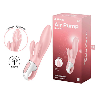Foto 1 do produto Vibrador Rabbit em Silicone com 12 Modos de Vibrações, 3 Intensidades e Função de Inflar - Satisfyer Air Pump Bunny 3 | 11,6 x 4 cm